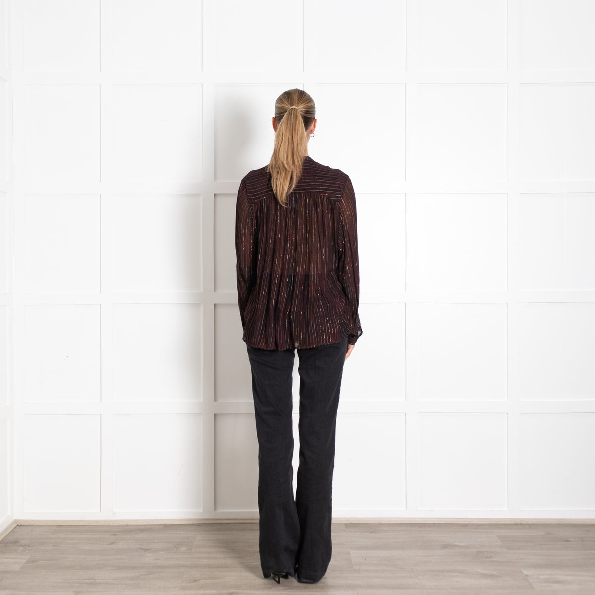 Sessun Brown Burgundy Gold Lurex Silk Blend Blouse