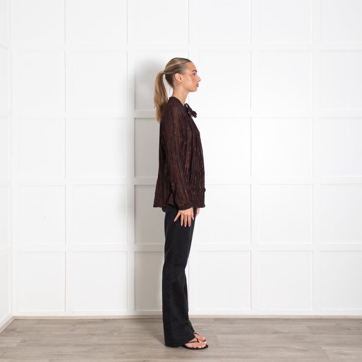 Sessun Brown Burgundy Gold Lurex Silk Blend Blouse