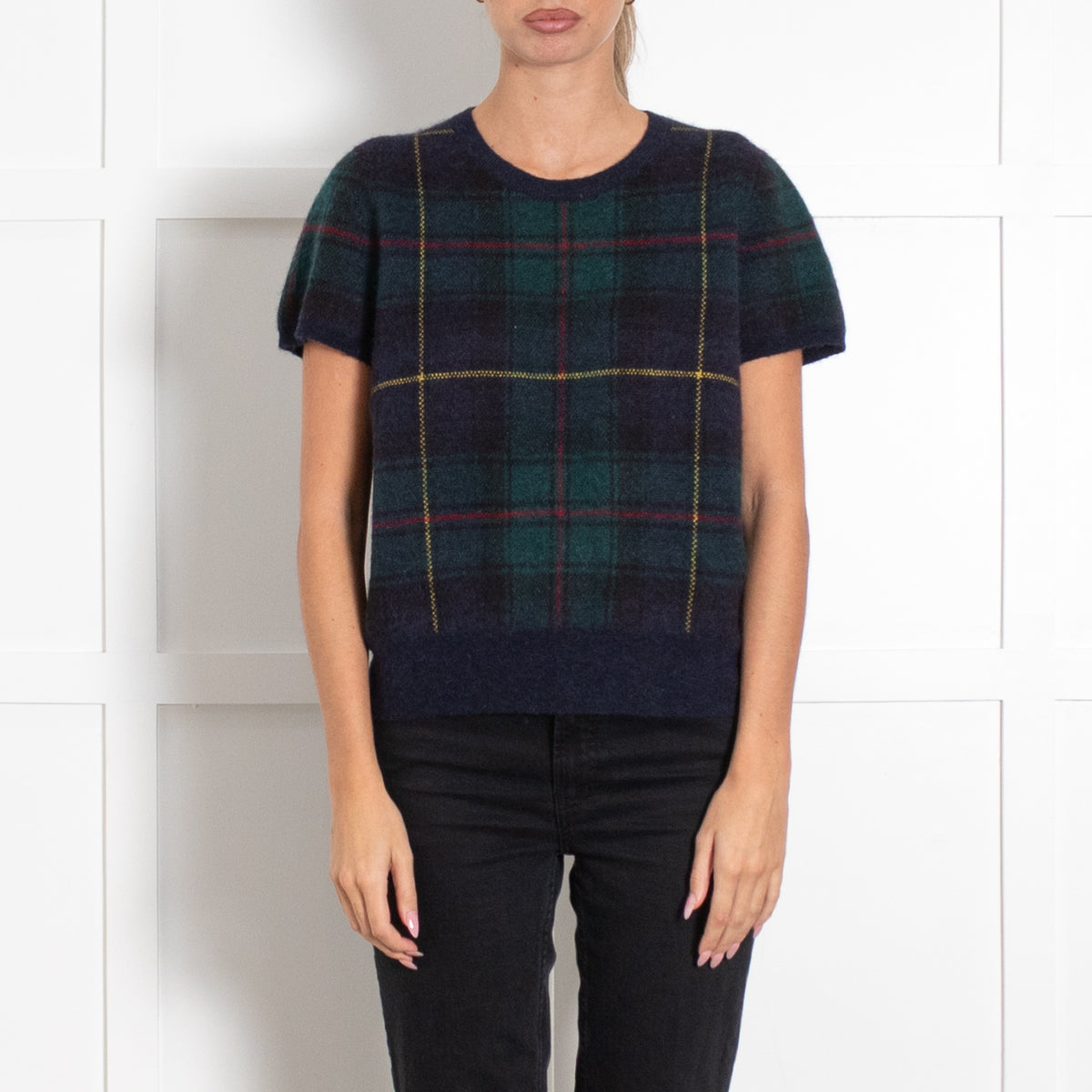 Polo by Ralph Lauren Green-Blue Chequered Short Sleeve Jumper UK 16