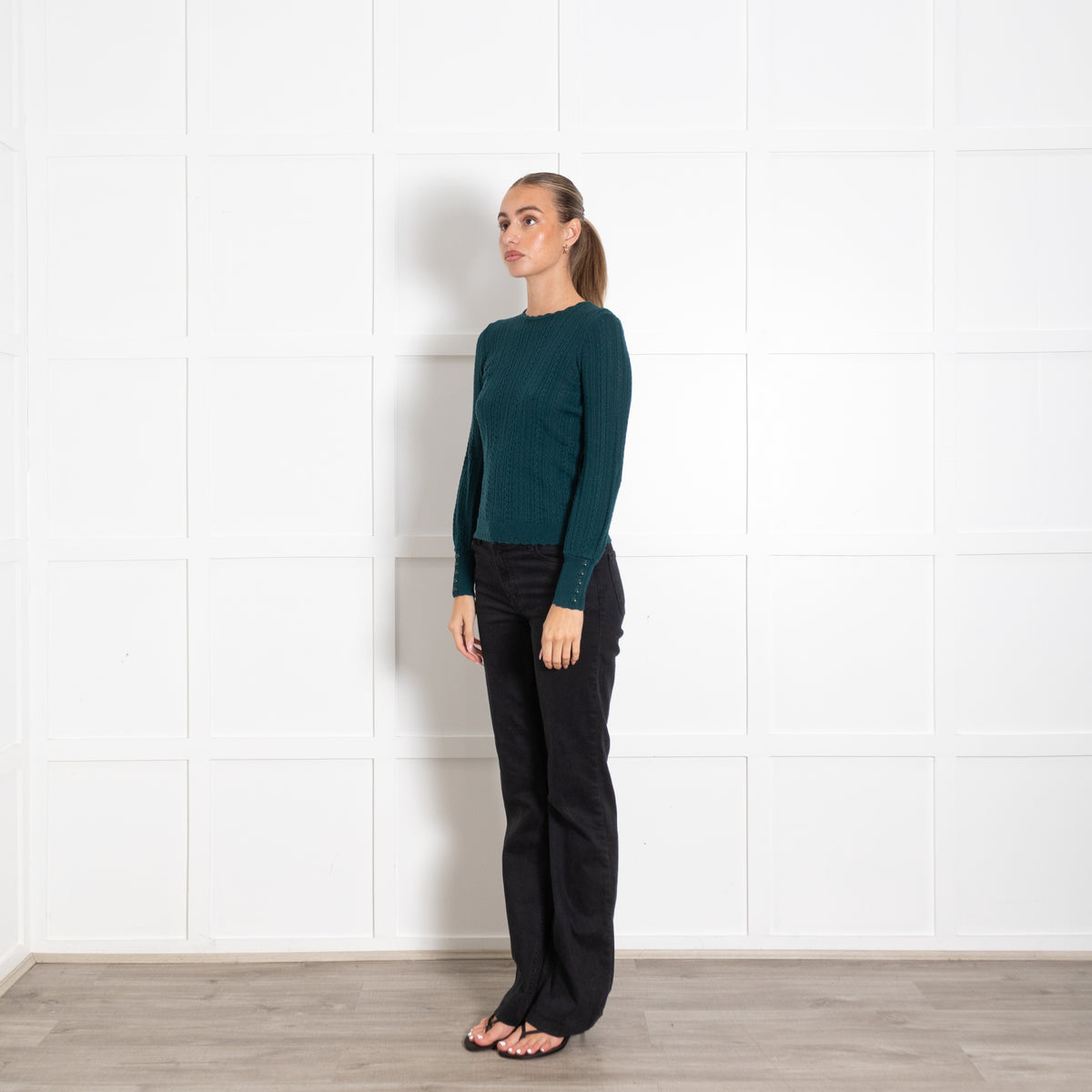 La Maille Sezane Teal Button Detail Fitted Sweater