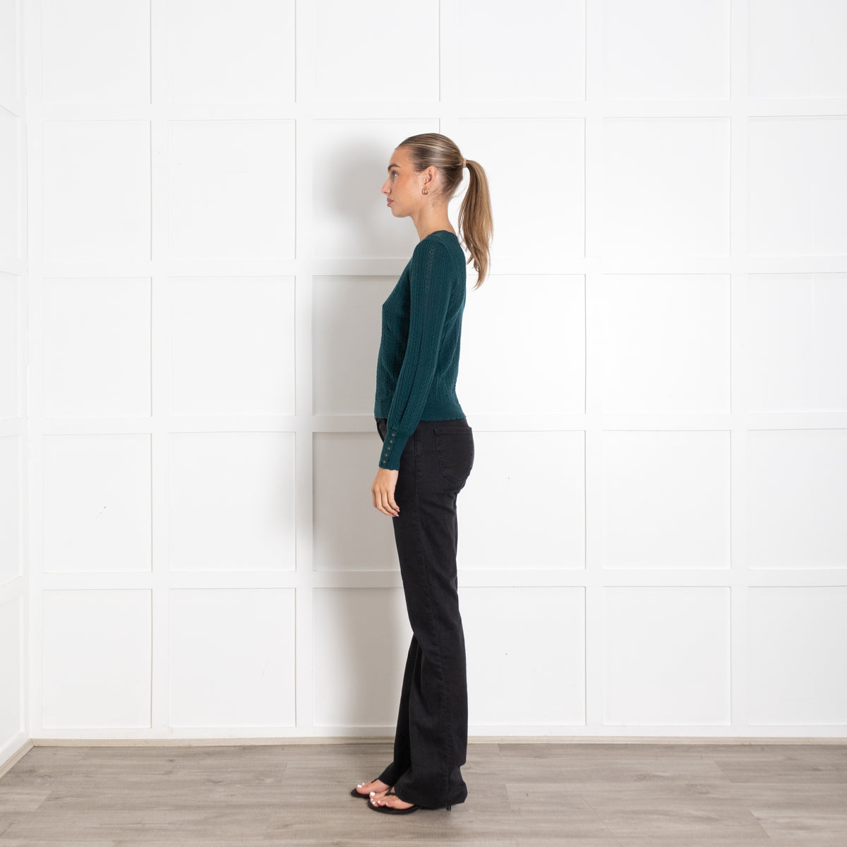 La Maille Sezane Teal Button Detail Fitted Sweater