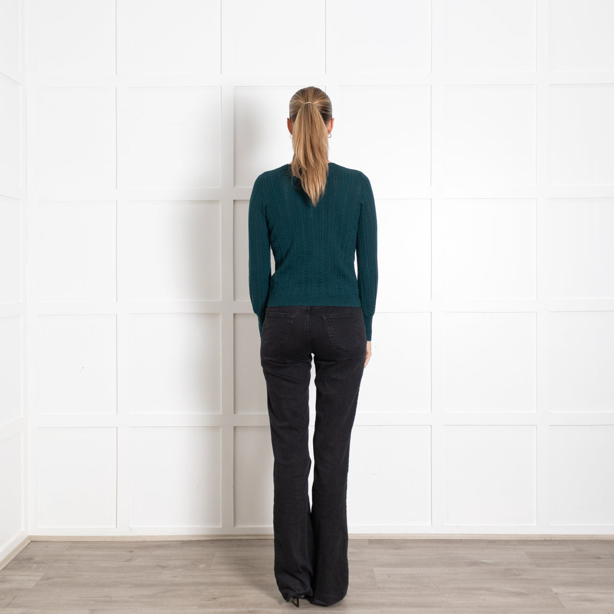 La Maille Sezane Teal Button Detail Fitted Sweater