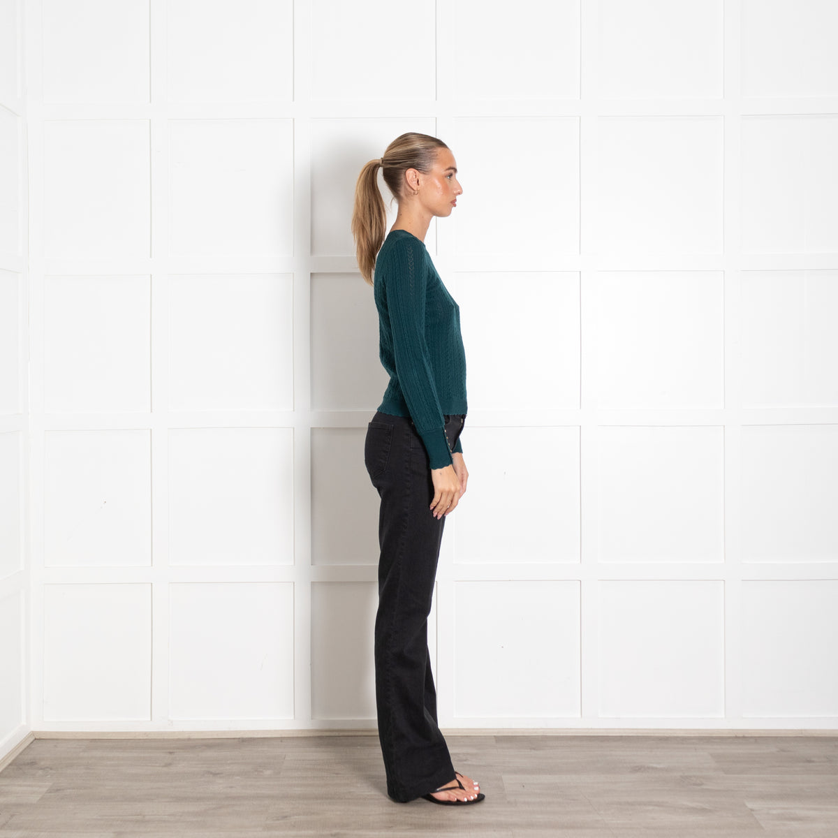 La Maille Sezane Teal Button Detail Fitted Sweater