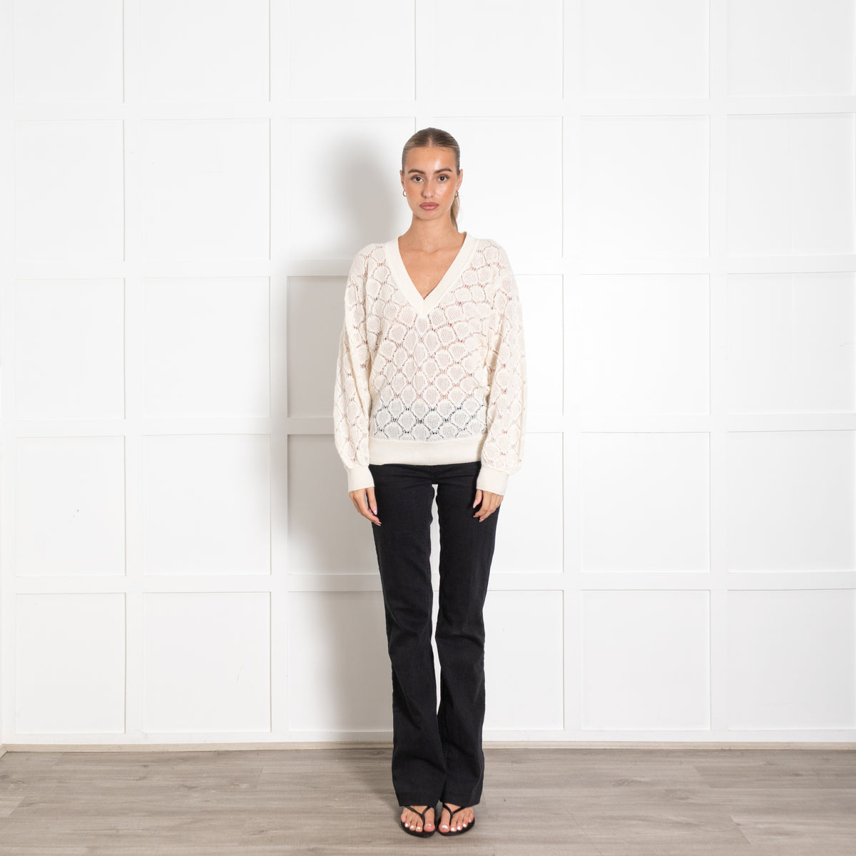 See By Chloé Cream V-Neck Loose Knit Sweater