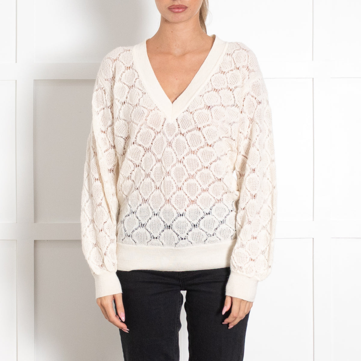 See By Chloé Cream V-Neck Loose Knit Sweater