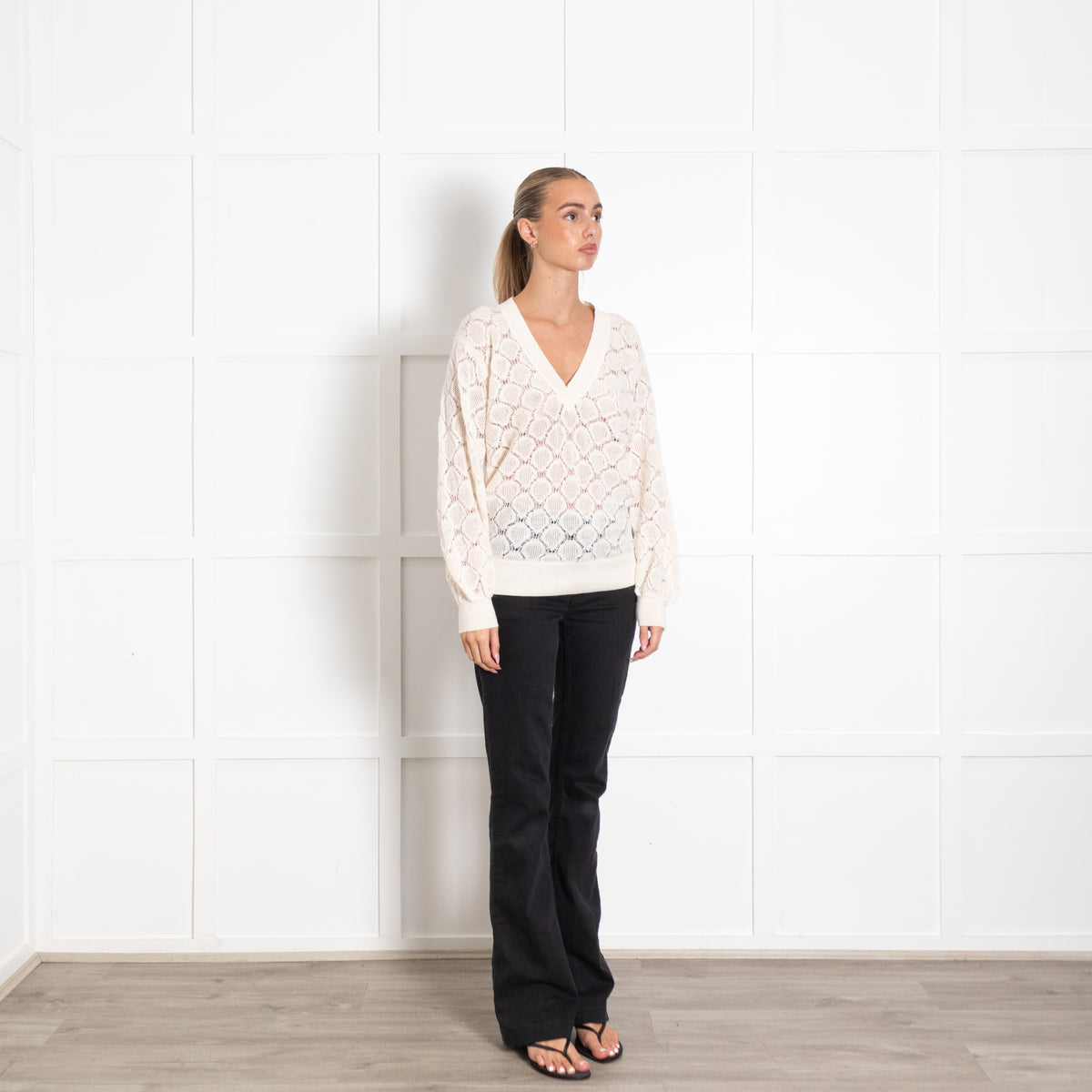 See By Chloé Cream V-Neck Loose Knit Sweater