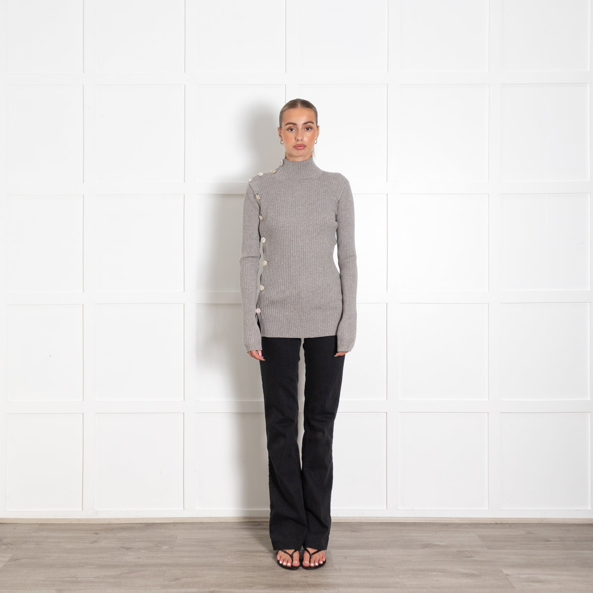 Dodo Bar Or Grey Diamante Button Wool Blend Sweater