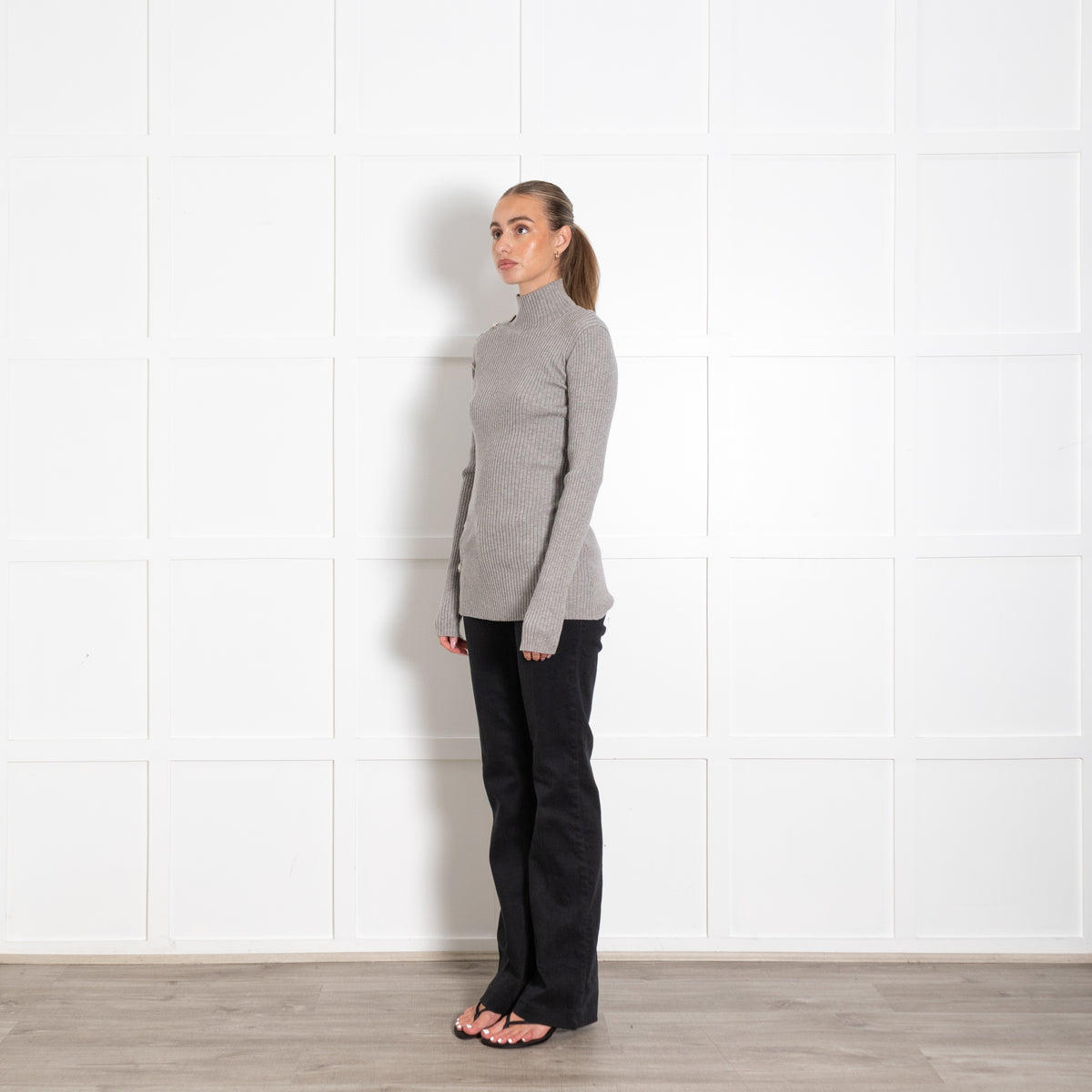 Dodo Bar Or Grey Diamante Button Wool Blend Sweater