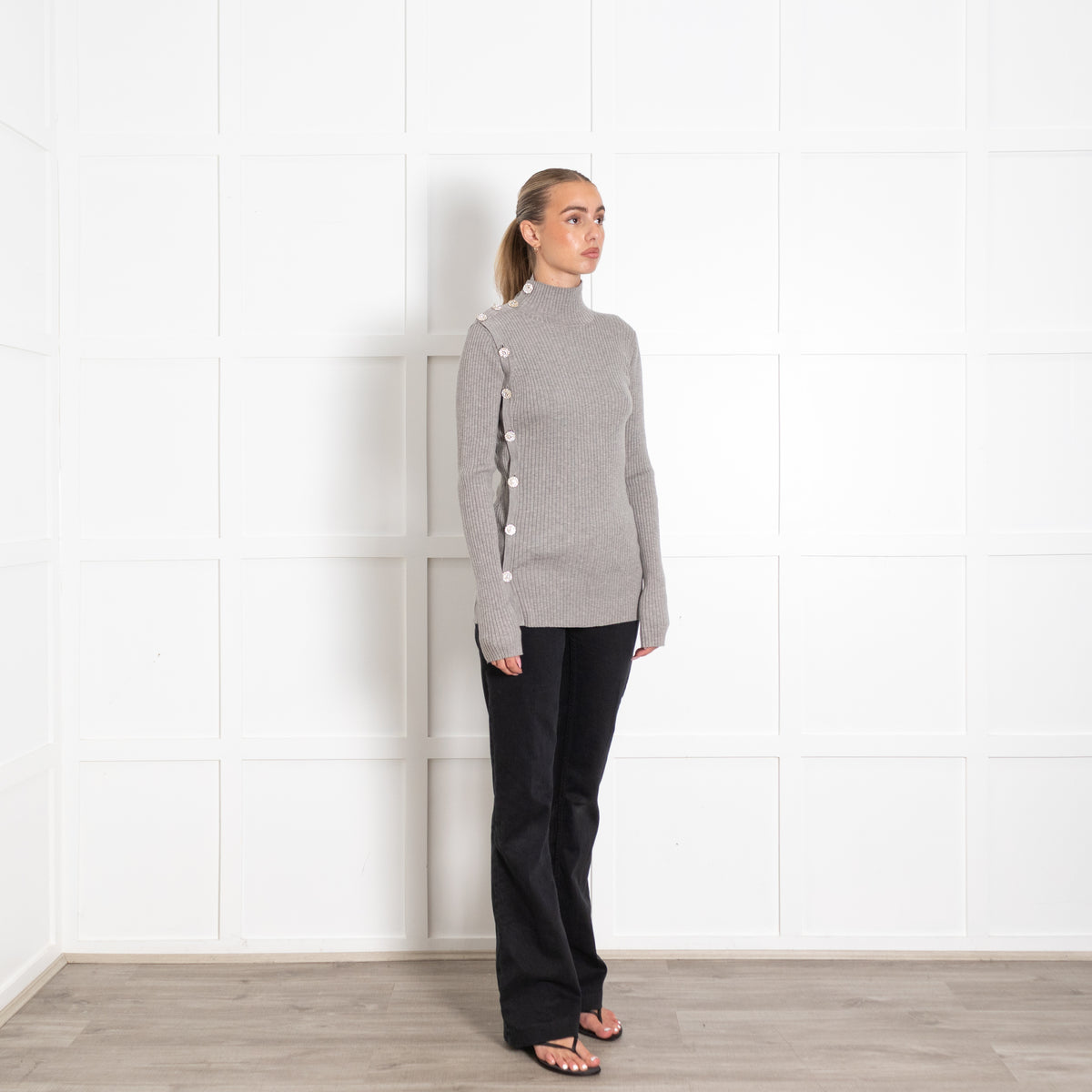 Dodo Bar Or Grey Diamante Button Wool Blend Sweater