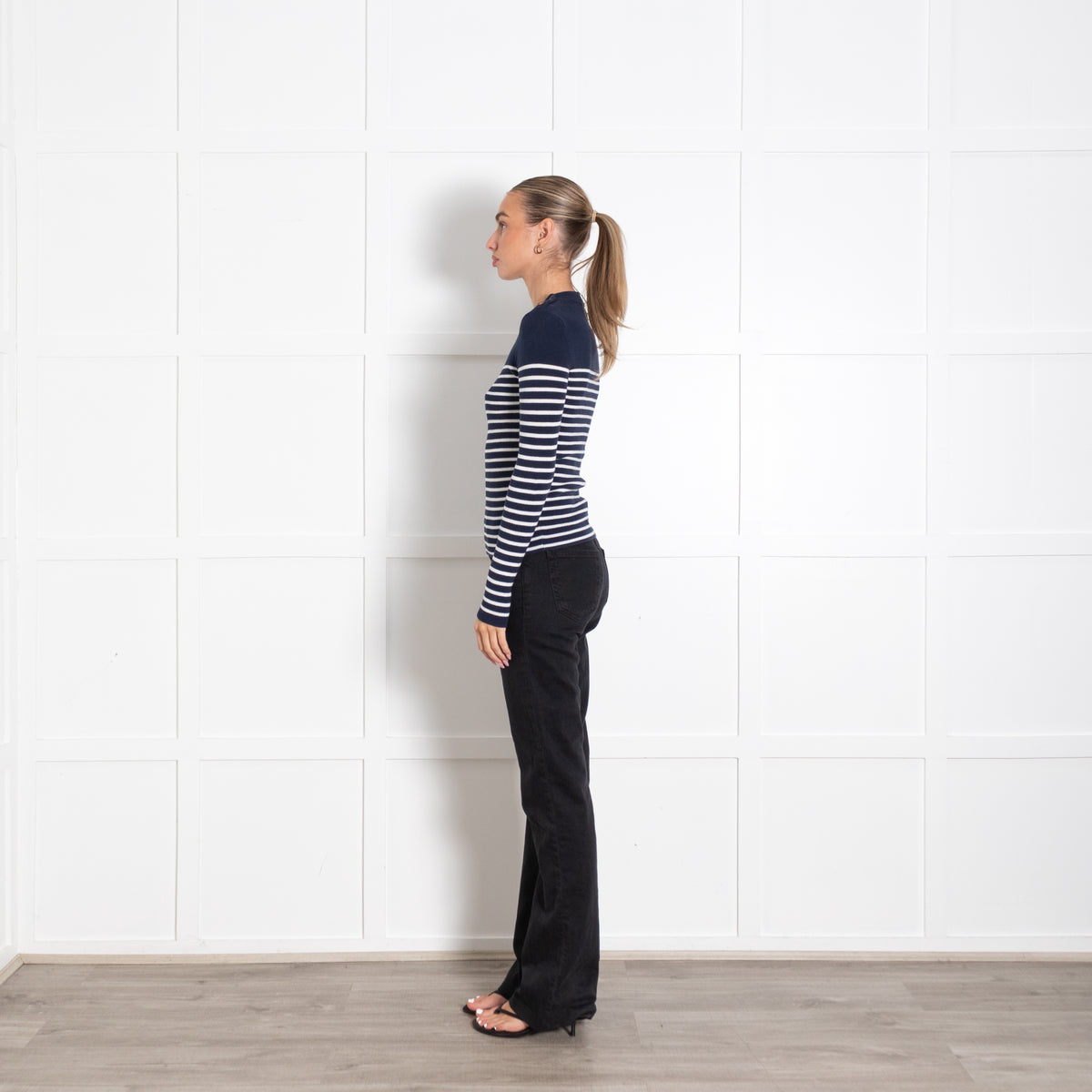 La Maille Sezane Navy White Striped Cotton Blend Sweater