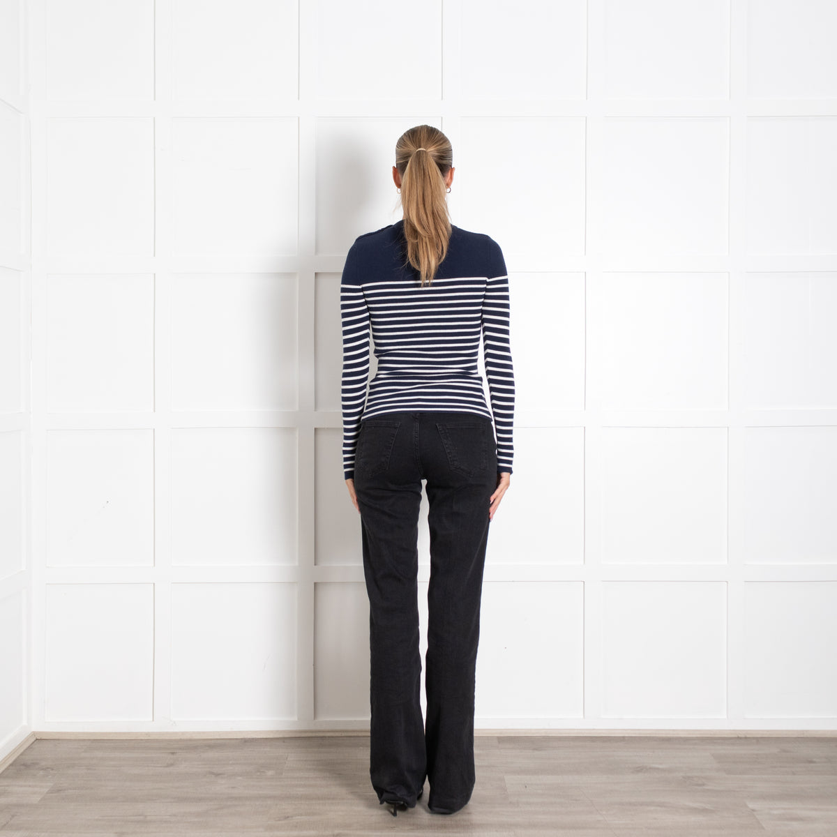 La Maille Sezane Navy White Striped Cotton Blend Sweater