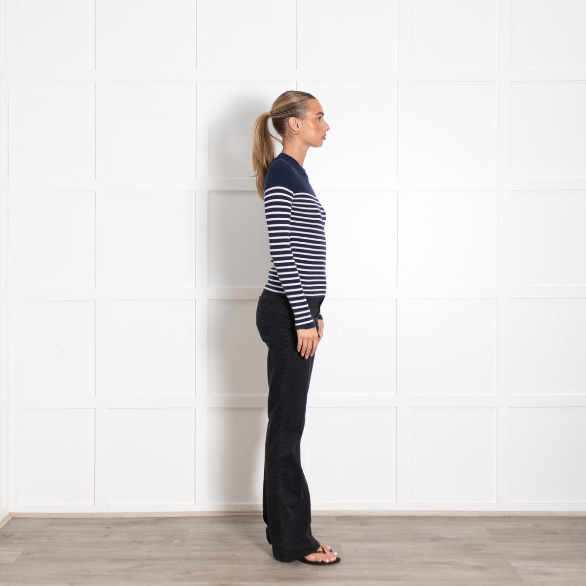 La Maille Sezane Navy White Striped Cotton Blend Sweater
