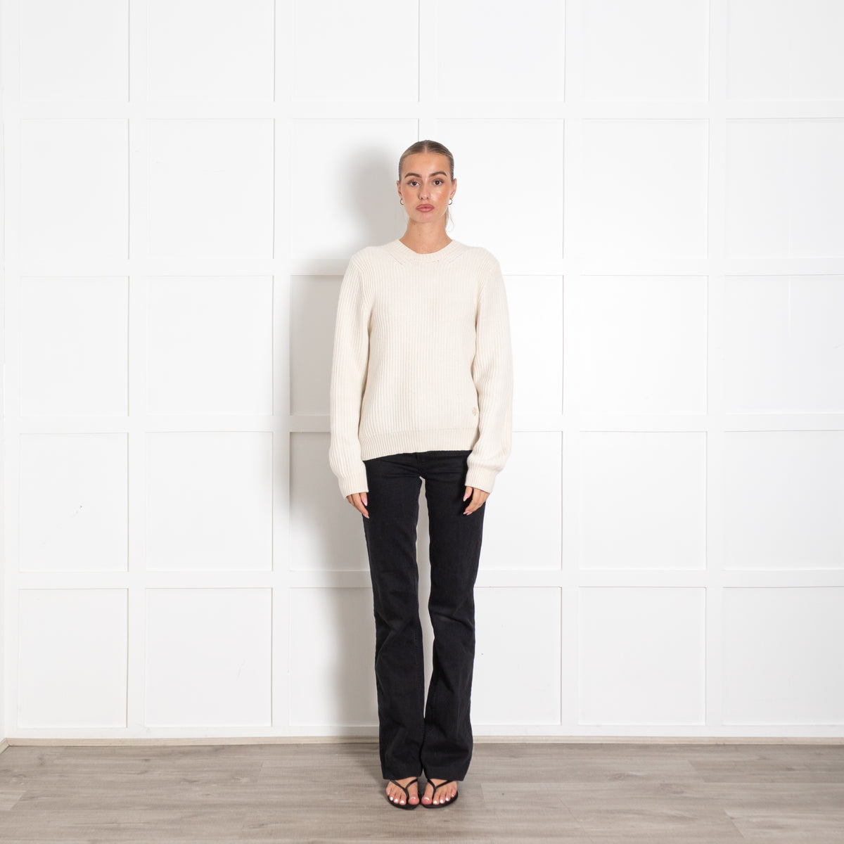 Tory Burch Cream Ribbed Cashmere Sweater