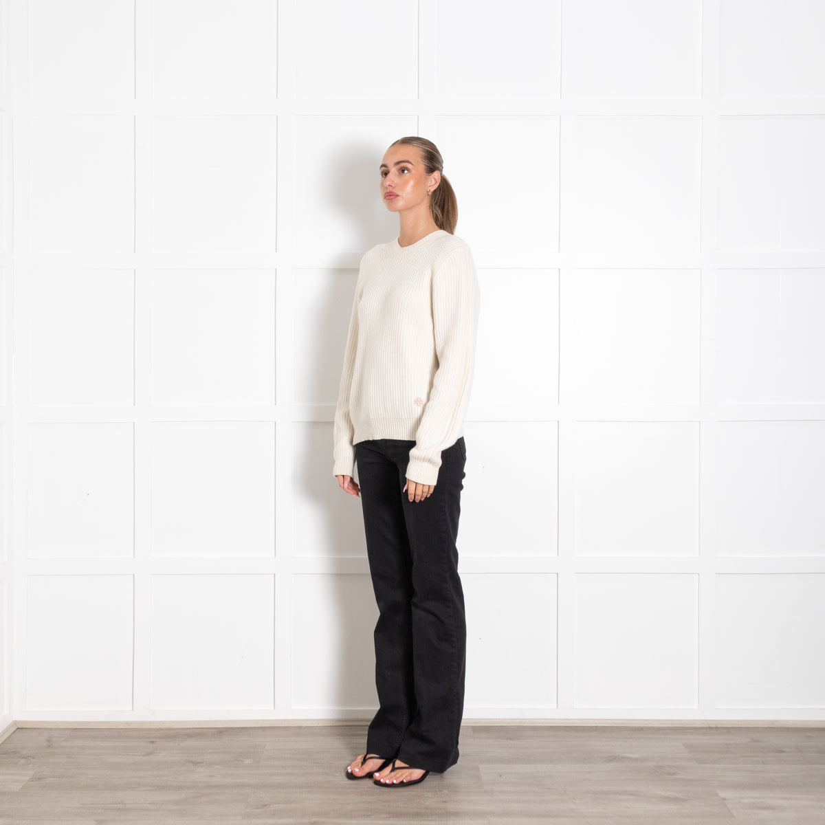Tory Burch Cream Ribbed Cashmere Sweater