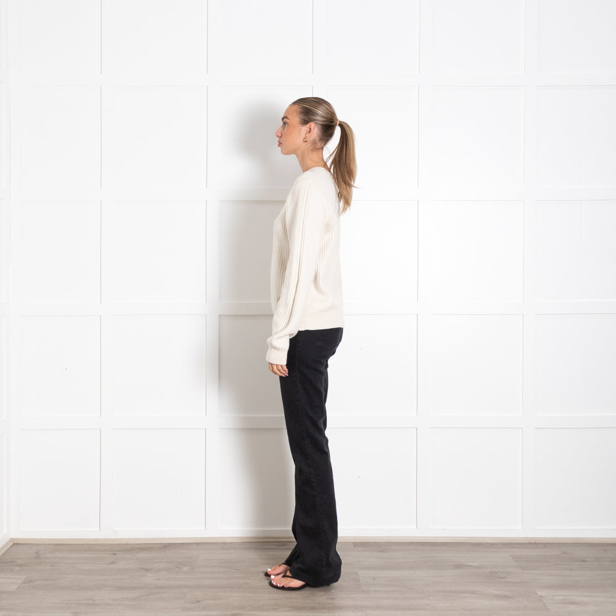 Tory Burch Cream Ribbed Cashmere Sweater