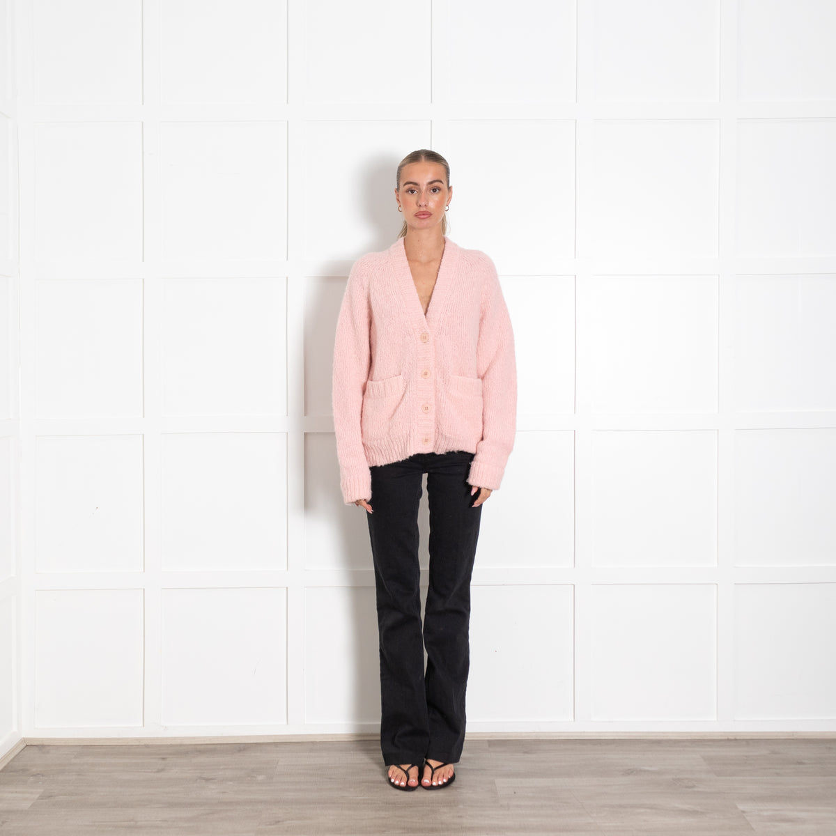 Tibi Peach Pink Buttoned Long-Sleeved Cardigan UK 6