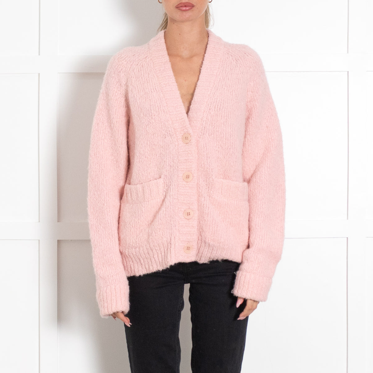 Tibi Peach Pink Buttoned Long-Sleeved Cardigan UK 6