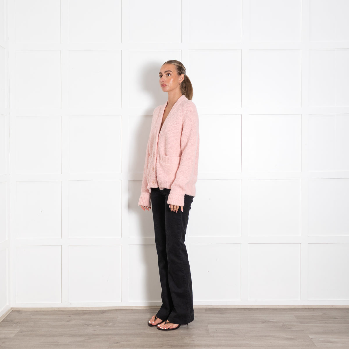 Tibi Peach Pink Buttoned Long-Sleeved Cardigan UK 6