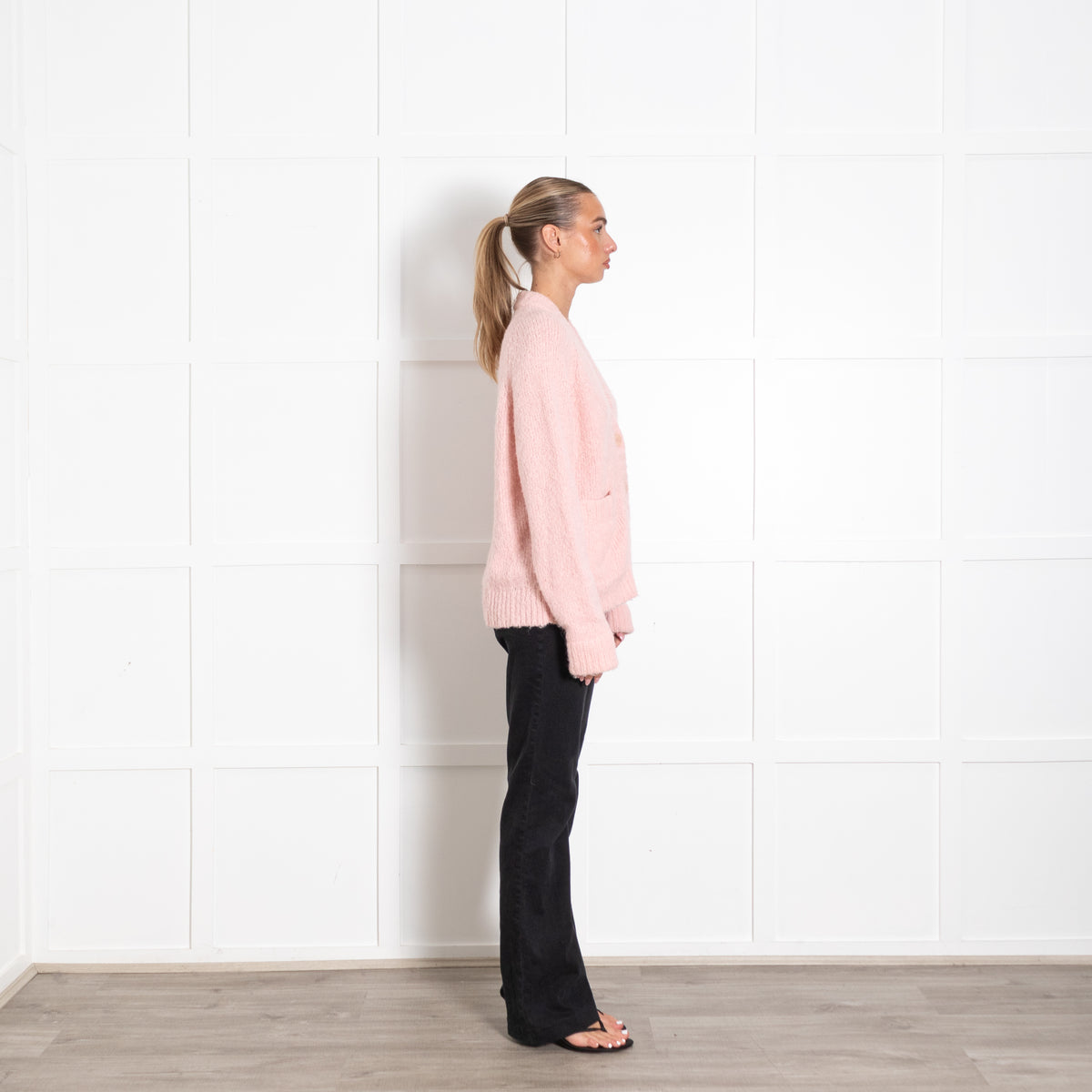 Tibi Peach Pink Buttoned Long-Sleeved Cardigan UK 6