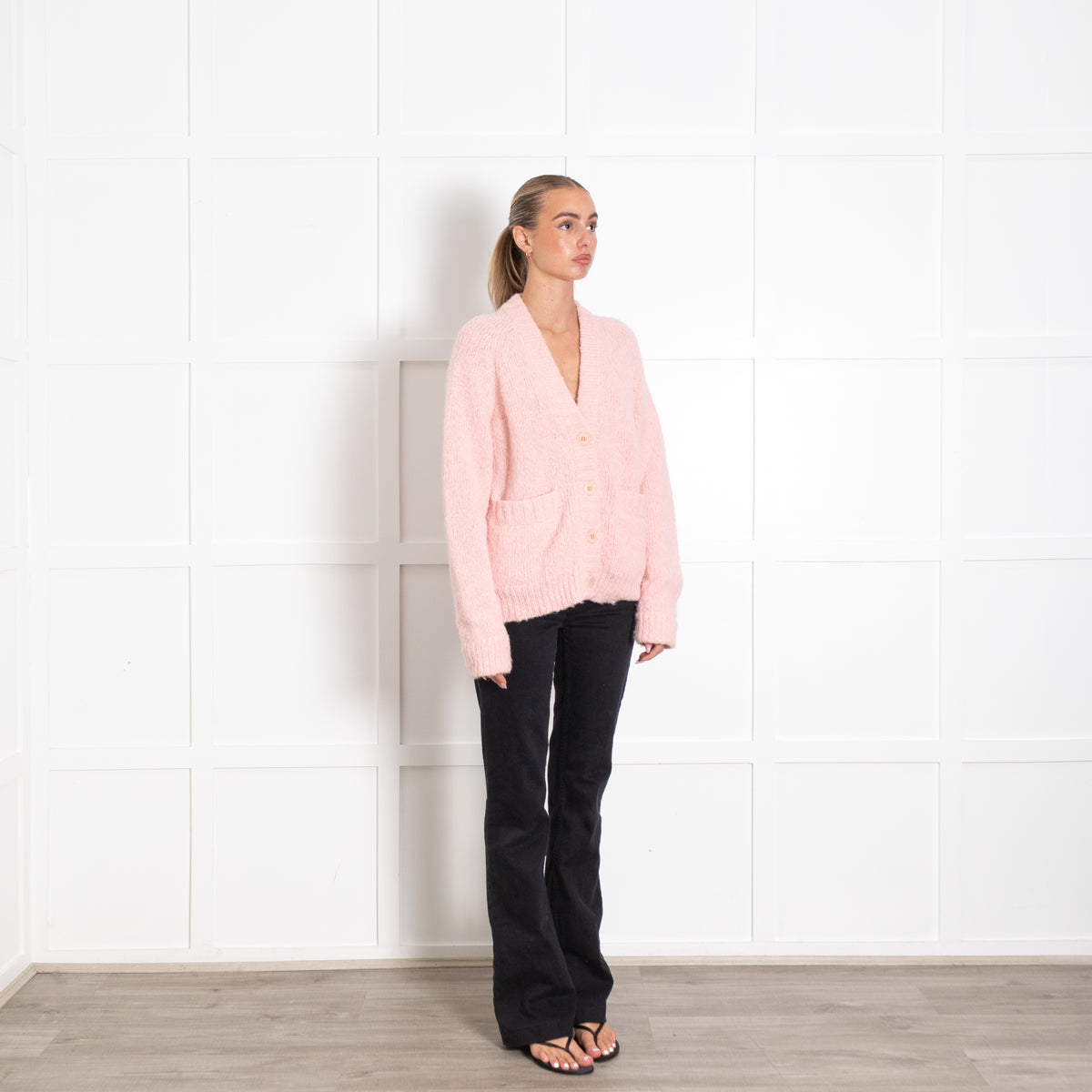Tibi Peach Pink Buttoned Long-Sleeved Cardigan UK 6