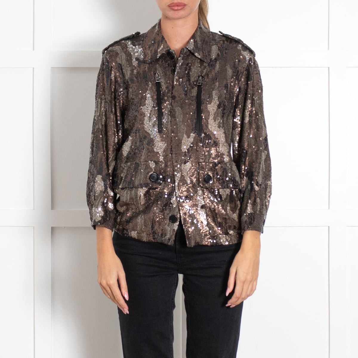 Zadig & Voltaire Camouflage Sequin Brown Jacket