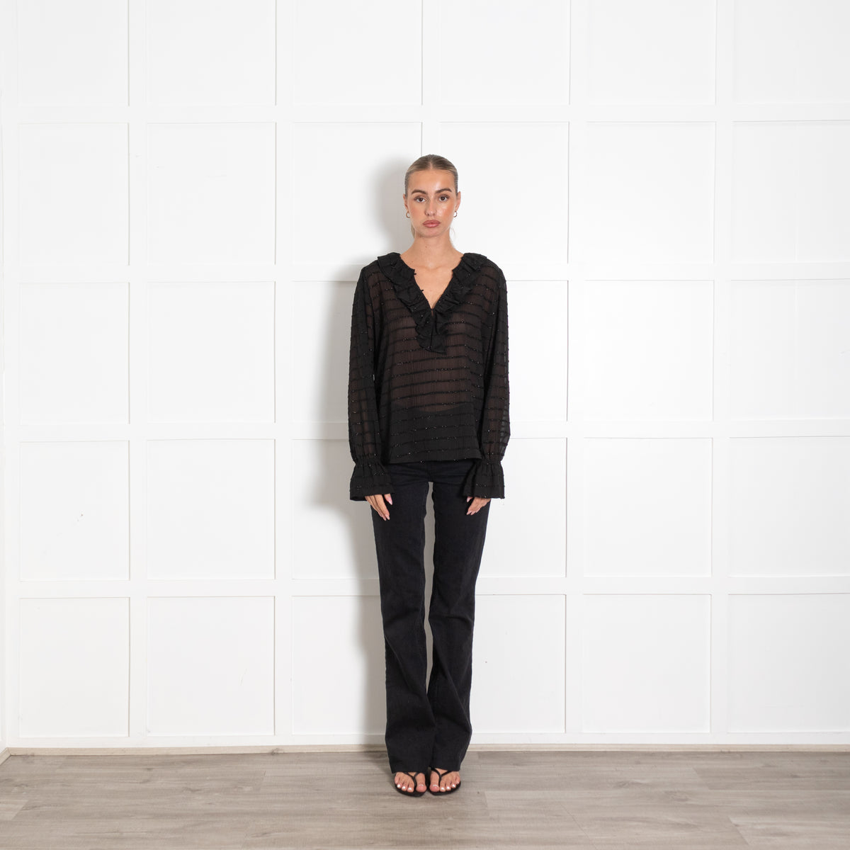 Dea Kudibal Black Joanna V Neck Metallic Stripe Blouse