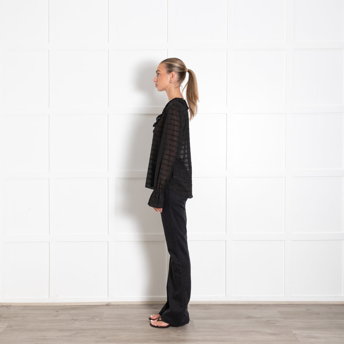 Dea Kudibal Black Joanna V Neck Metallic Stripe Blouse