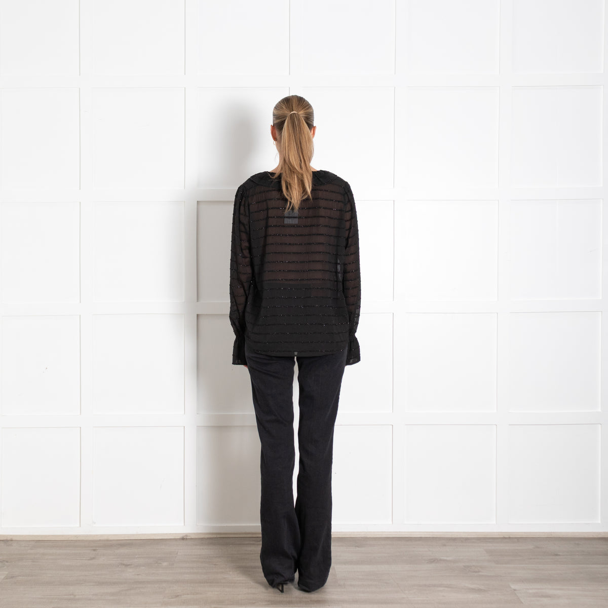 Dea Kudibal Black Joanna V Neck Metallic Stripe Blouse