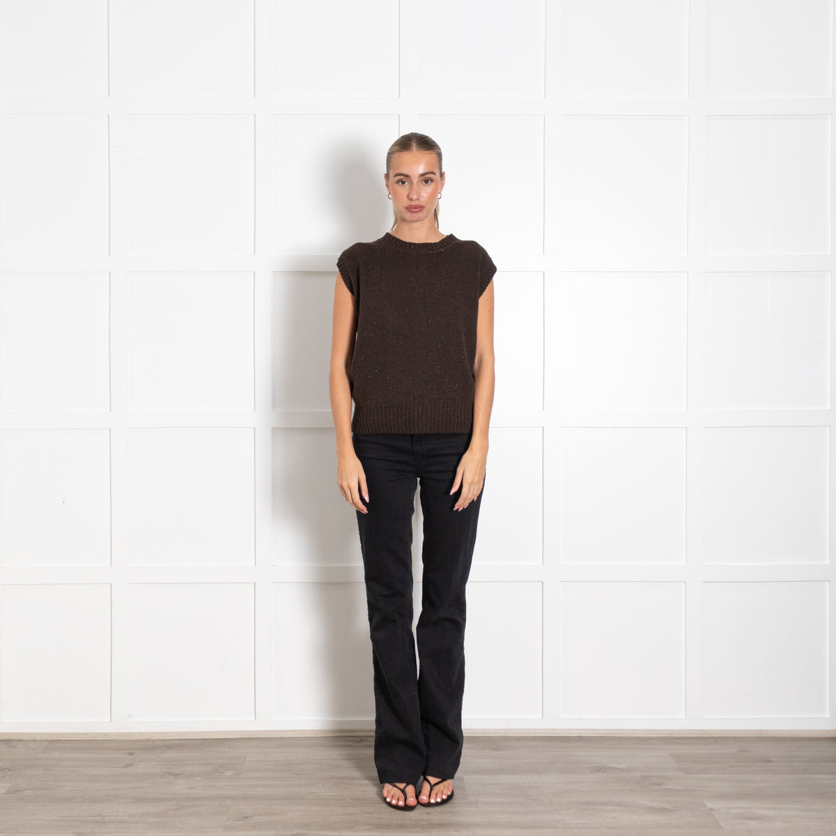 Margaret Howell Brown Merino Wool, Silk, Cashmere Blend Knit Boxy Sleeveless Jumper