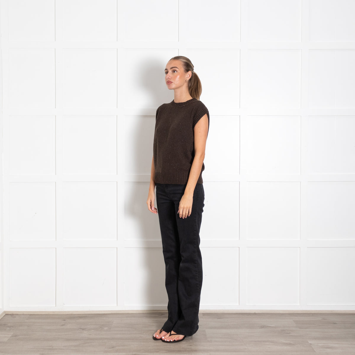 Margaret Howell Brown Merino Wool, Silk, Cashmere Blend Knit Boxy Sleeveless Jumper