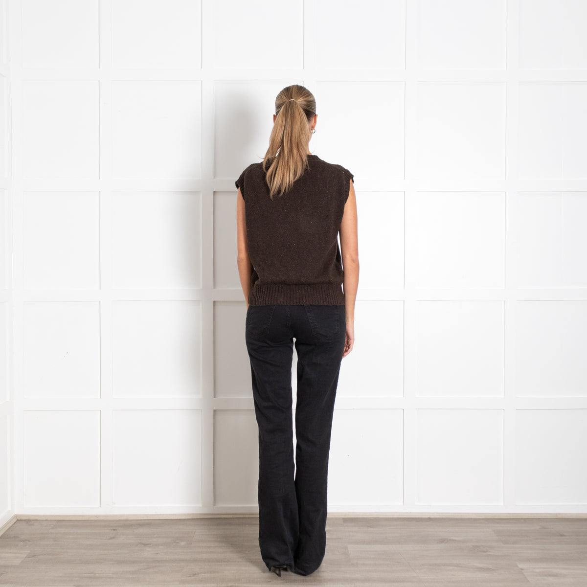 Margaret Howell Brown Merino Wool, Silk, Cashmere Blend Knit Boxy Sleeveless Jumper