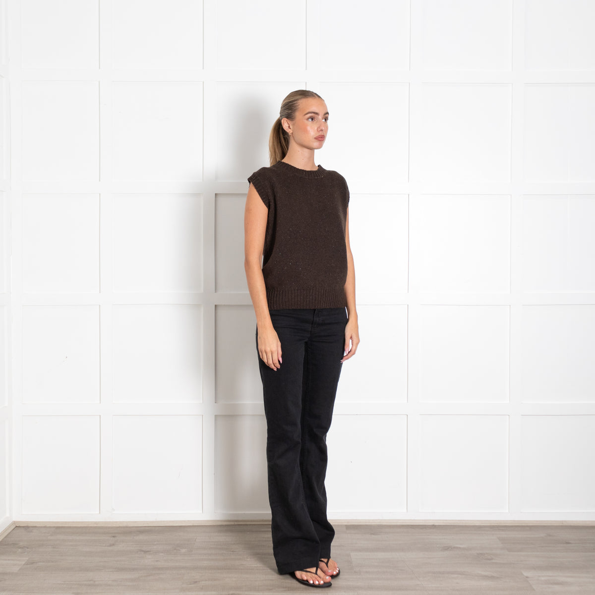 Margaret Howell Brown Merino Wool, Silk, Cashmere Blend Knit Boxy Sleeveless Jumper