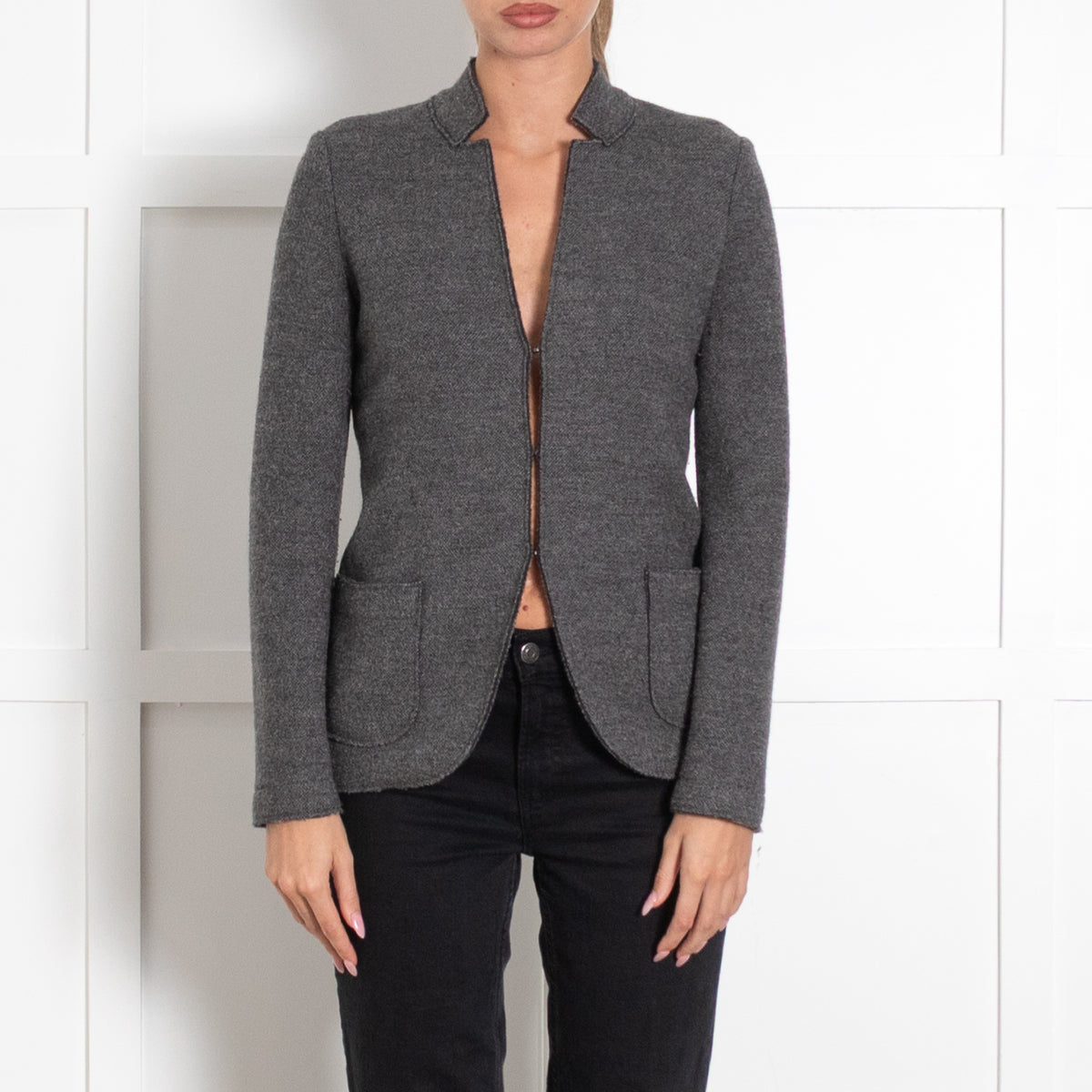 Falconeri Grey Wool Blazer With Hook And Eye Front Closure