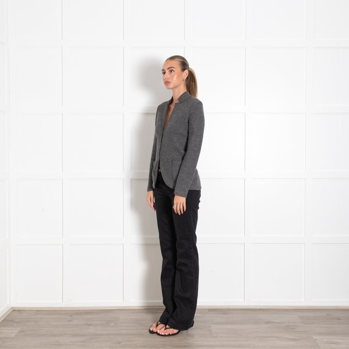 Falconeri Grey Wool Blazer With Hook And Eye Front Closure