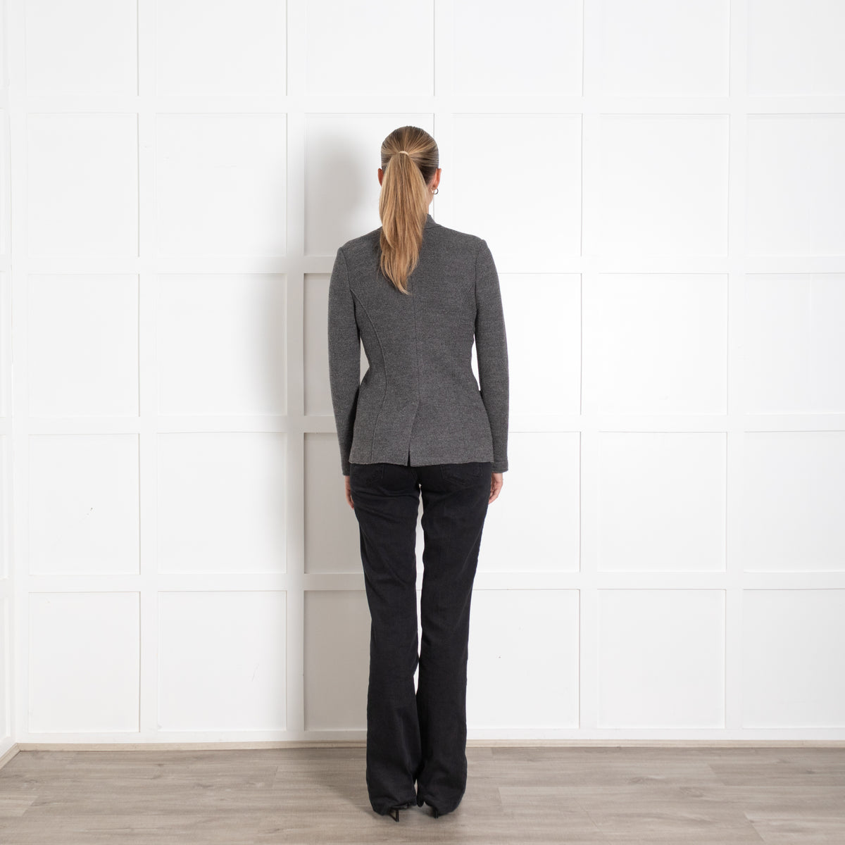 Falconeri Grey Wool Blazer With Hook And Eye Front Closure
