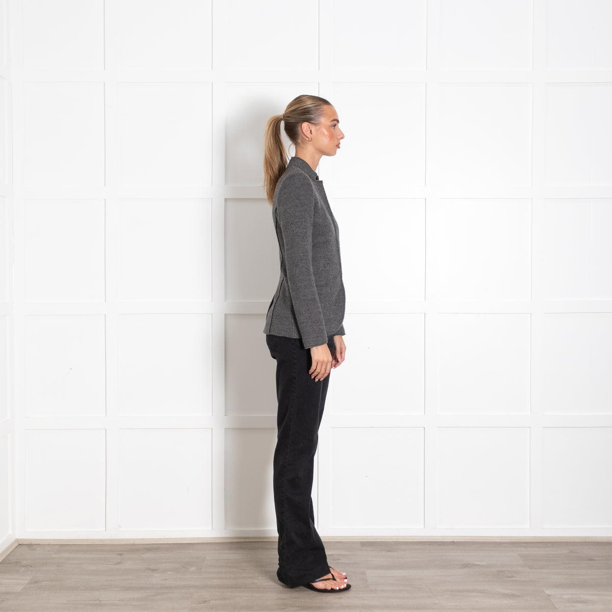 Falconeri Grey Wool Blazer With Hook And Eye Front Closure