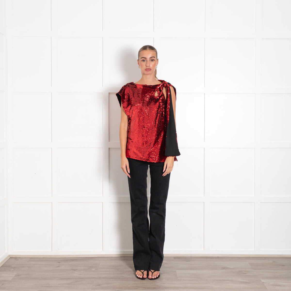 JW Anderson Red Asymmetric Sequinned Top