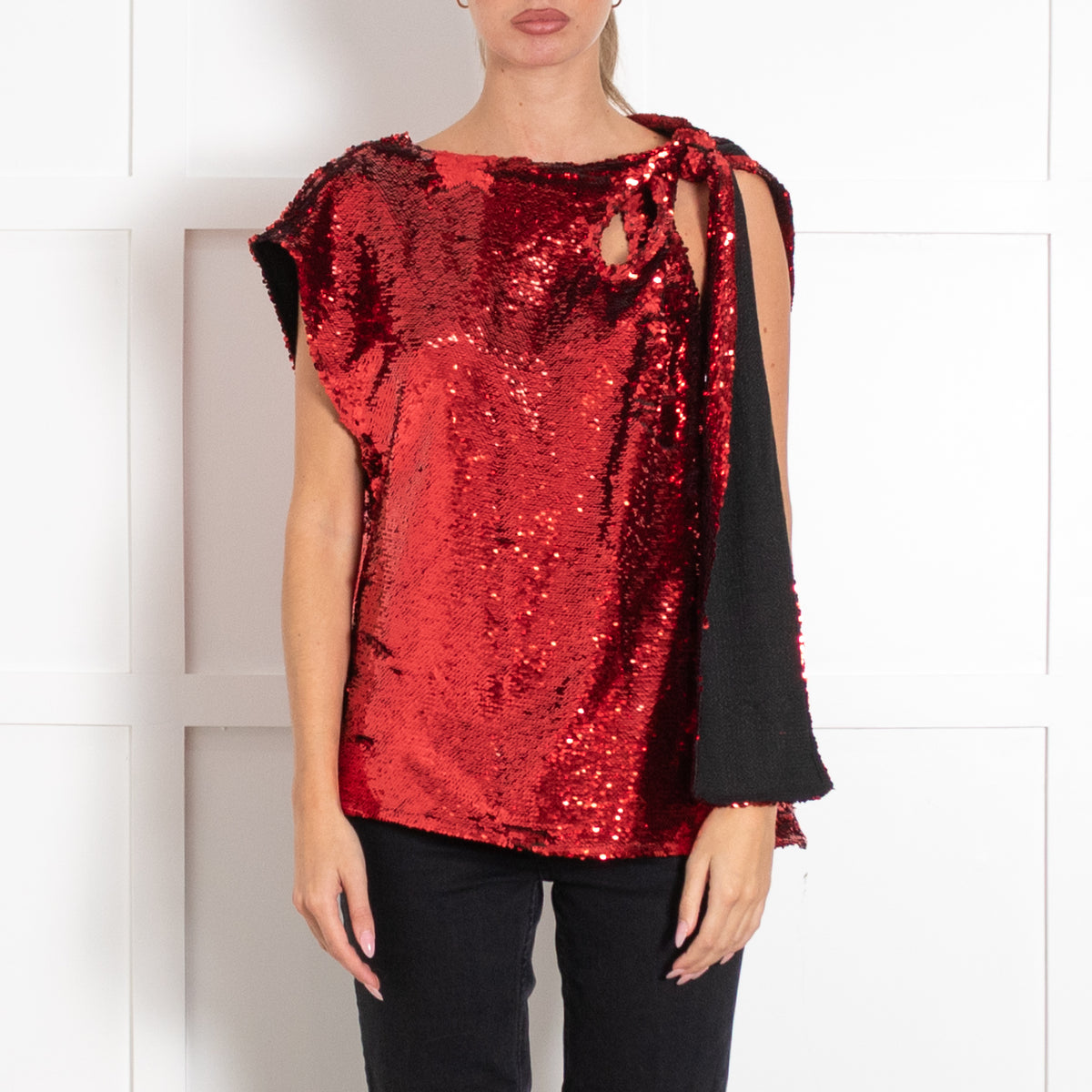 JW Anderson Red Asymmetric Sequinned Top