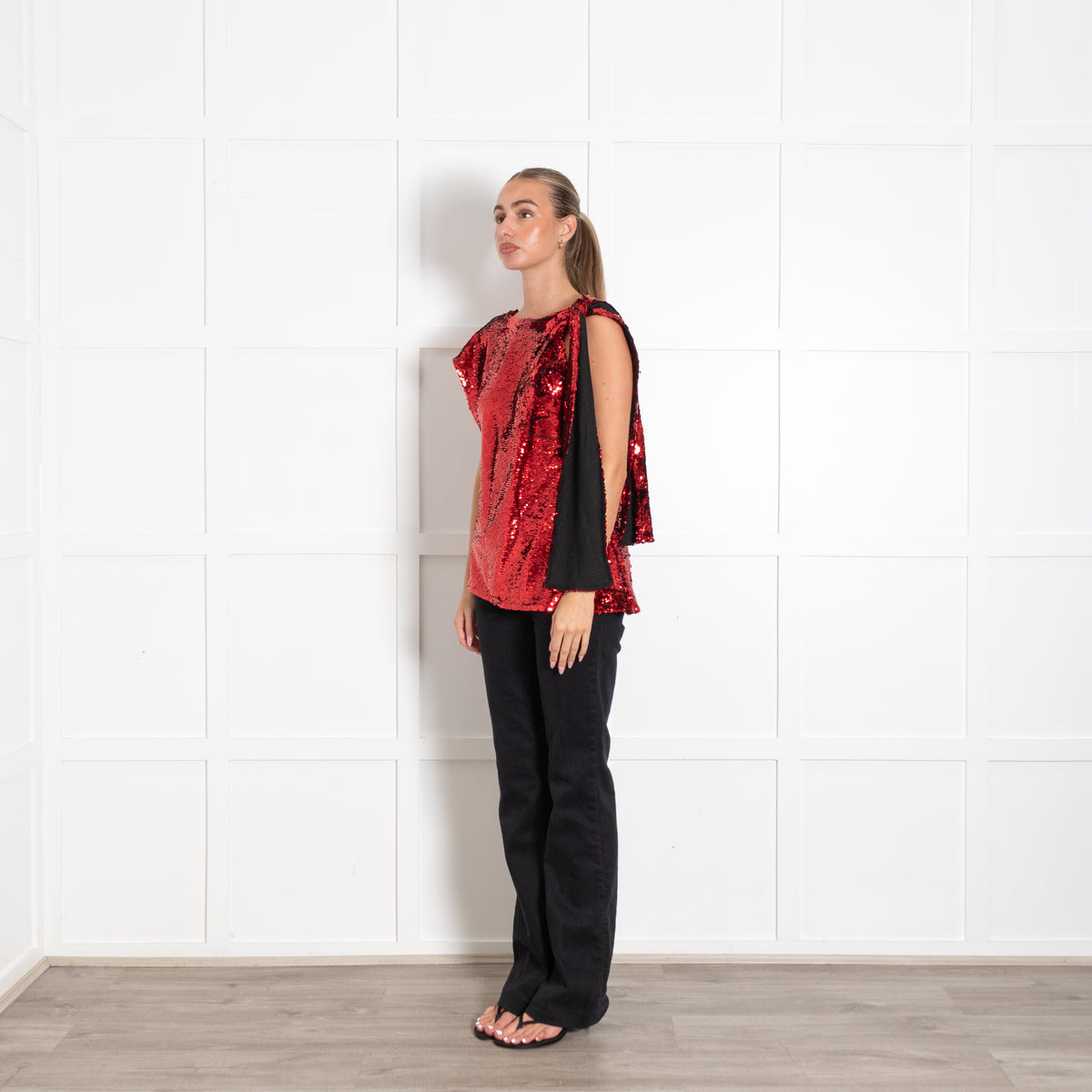 JW Anderson Red Asymmetric Sequinned Top