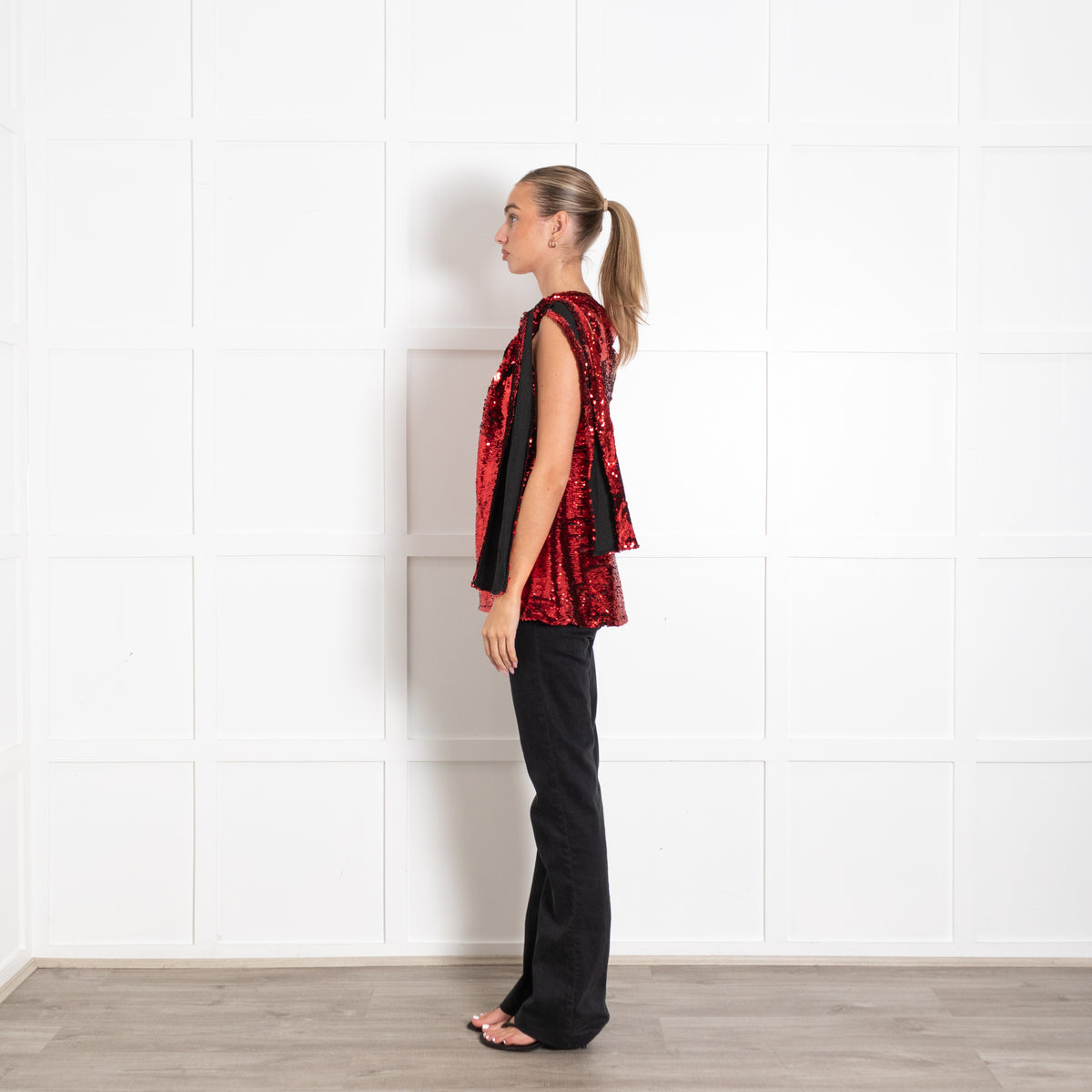 JW Anderson Red Asymmetric Sequinned Top