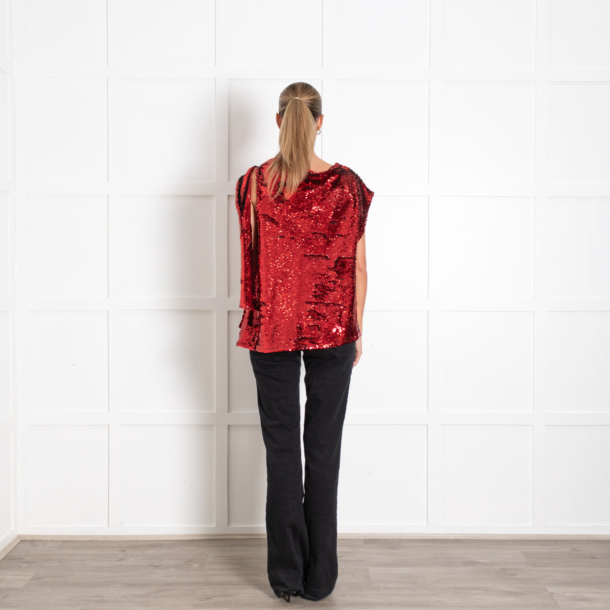 JW Anderson Red Asymmetric Sequinned Top