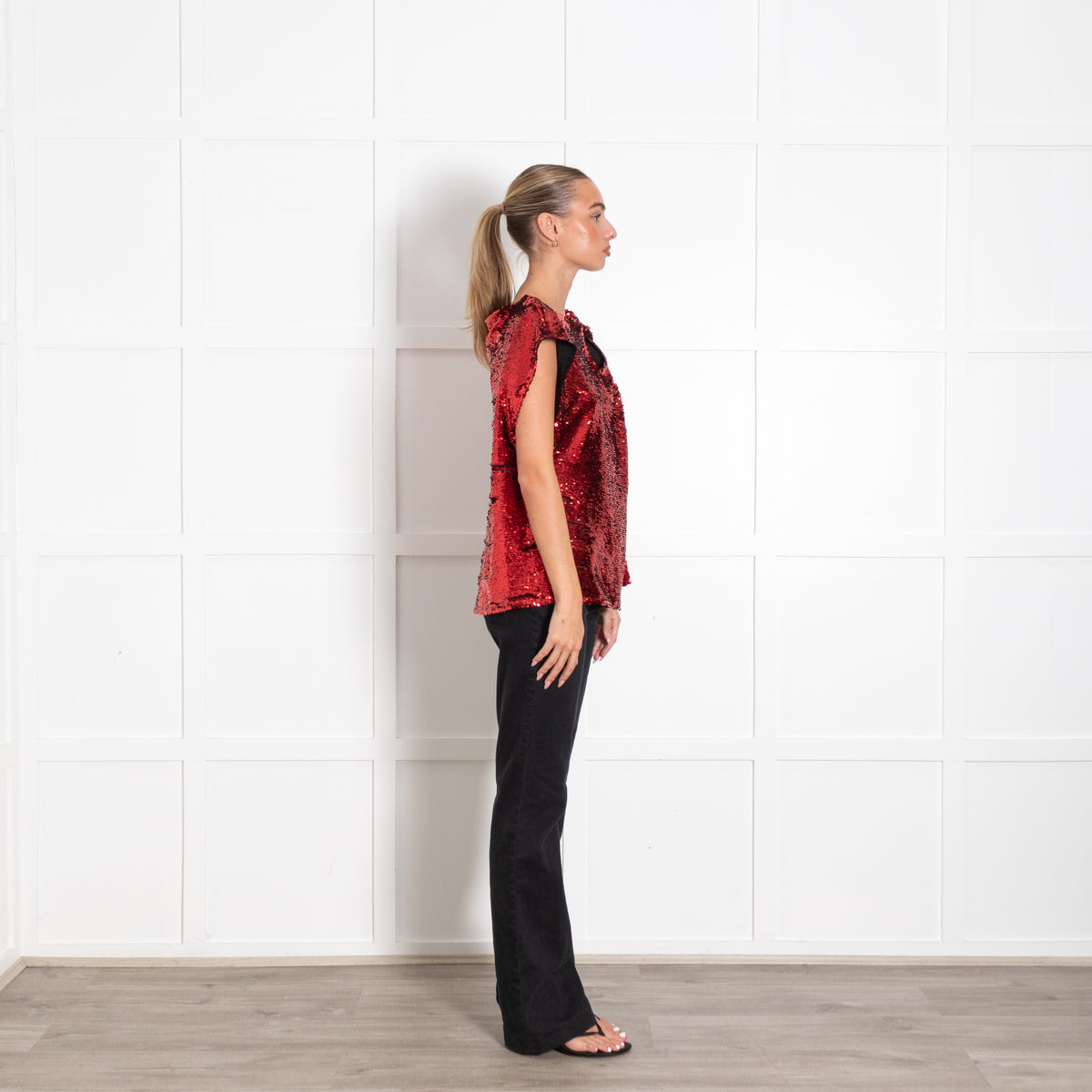 JW Anderson Red Asymmetric Sequinned Top
