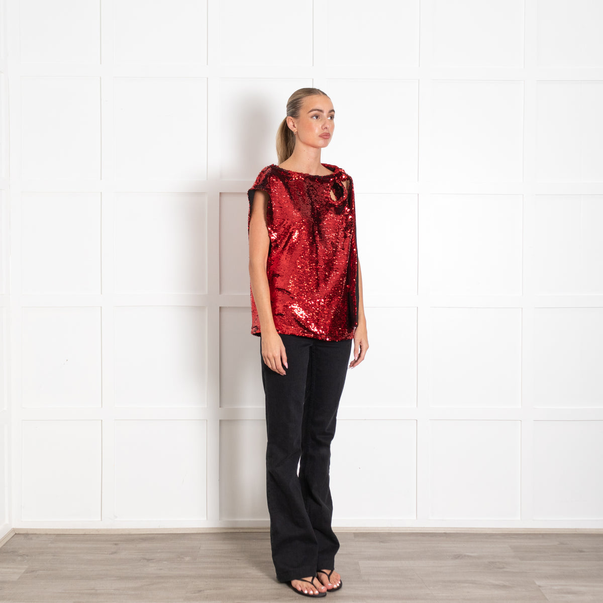 JW Anderson Red Asymmetric Sequinned Top