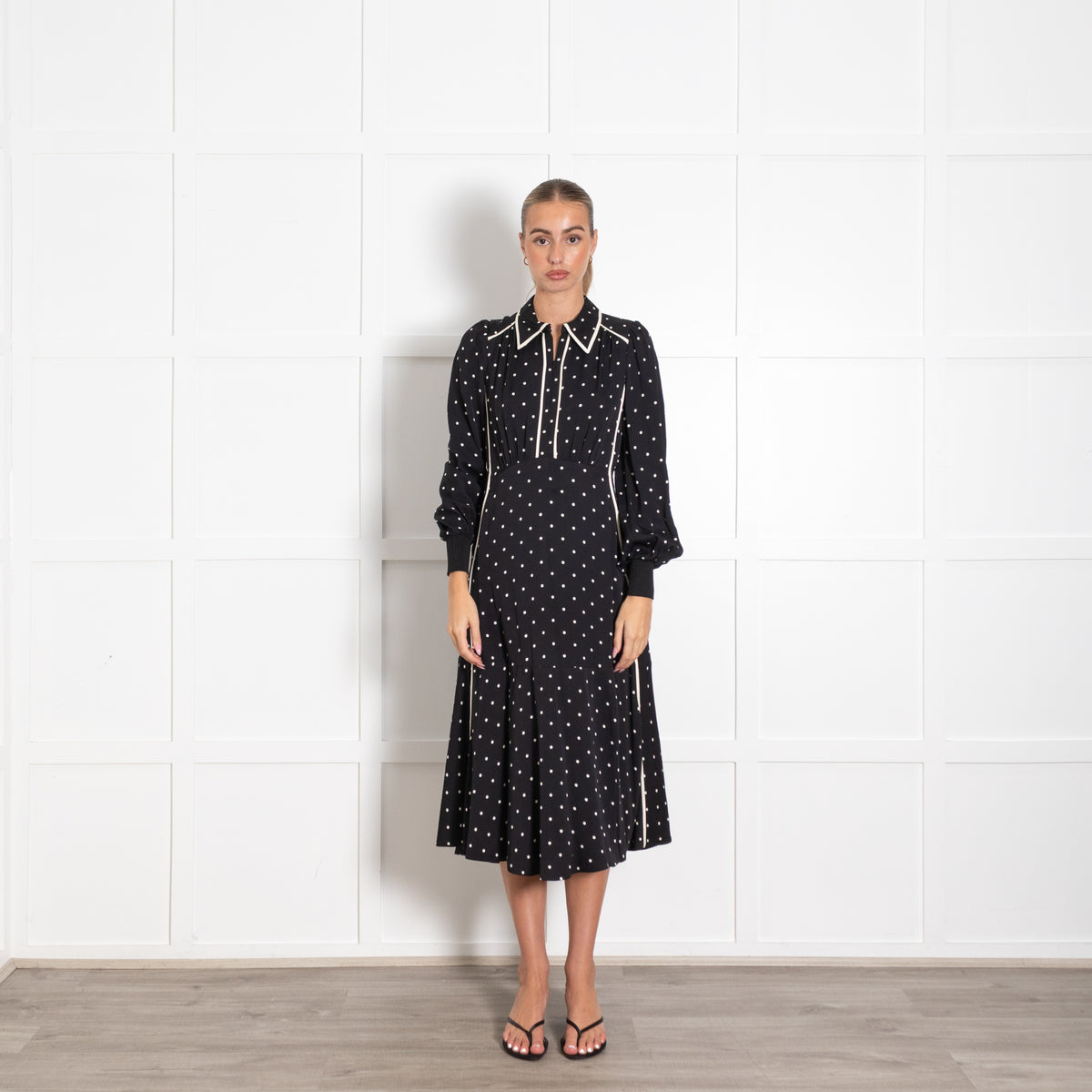 Me+Em Black White Polka Dot And Trim Detail Dress