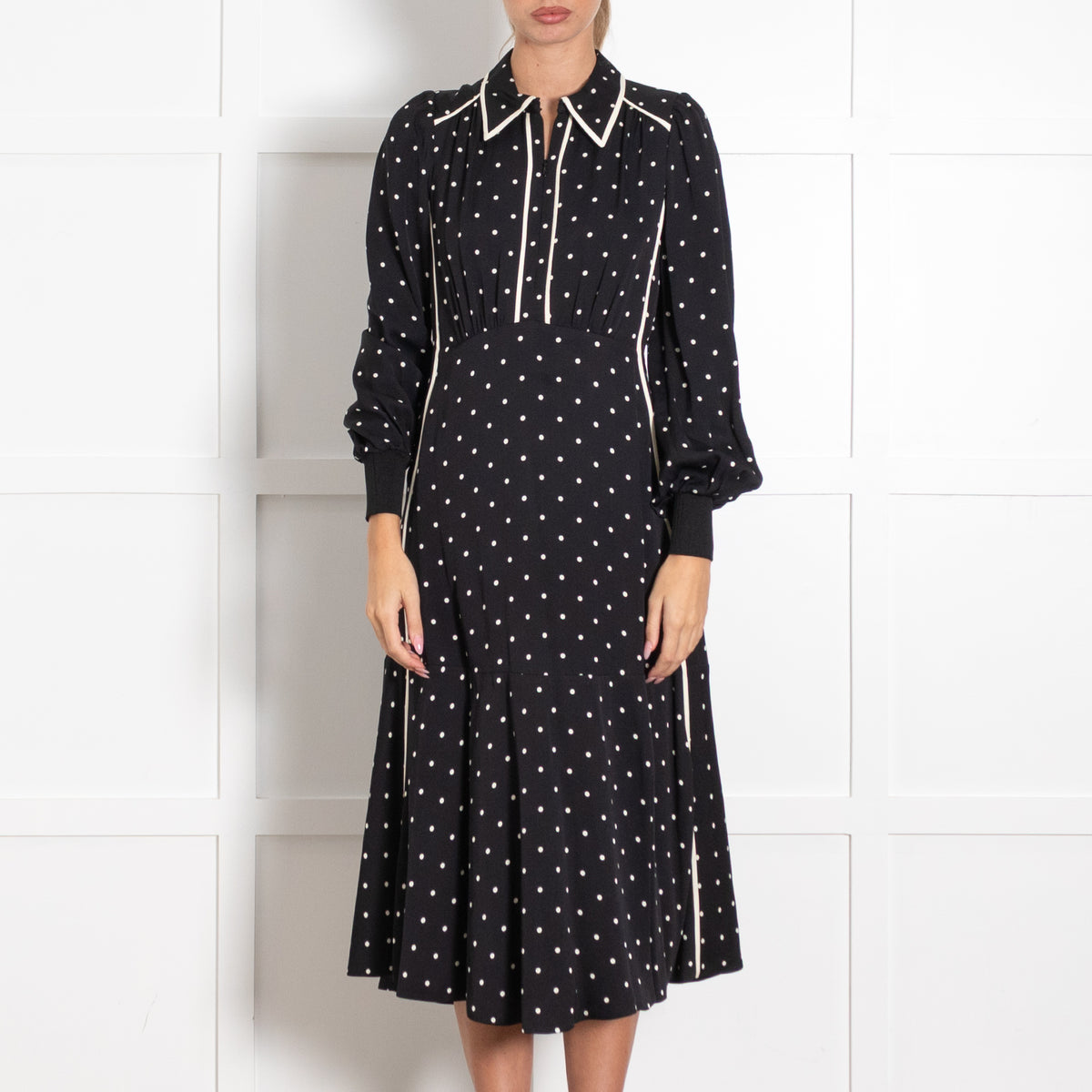 Me+Em Black White Polka Dot And Trim Detail Dress
