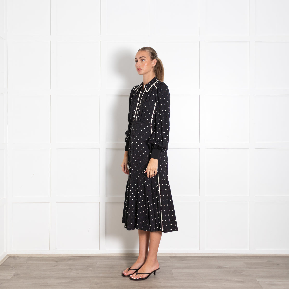 Me+Em Black White Polka Dot And Trim Detail Dress