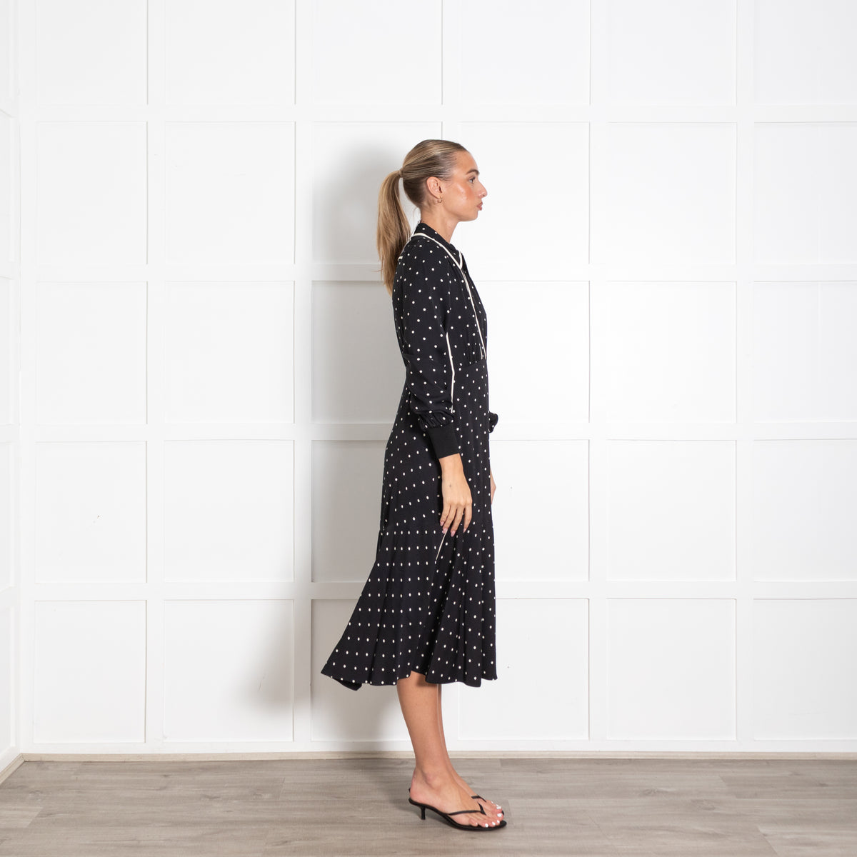 Me+Em Black White Polka Dot And Trim Detail Dress