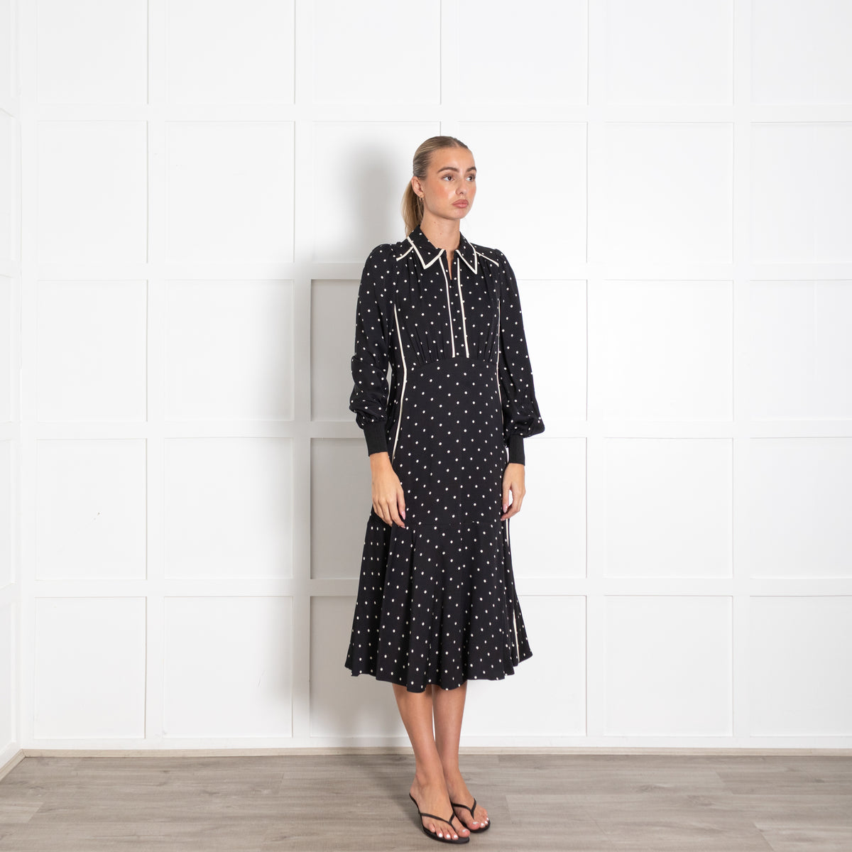 Me+Em Black White Polka Dot And Trim Detail Dress