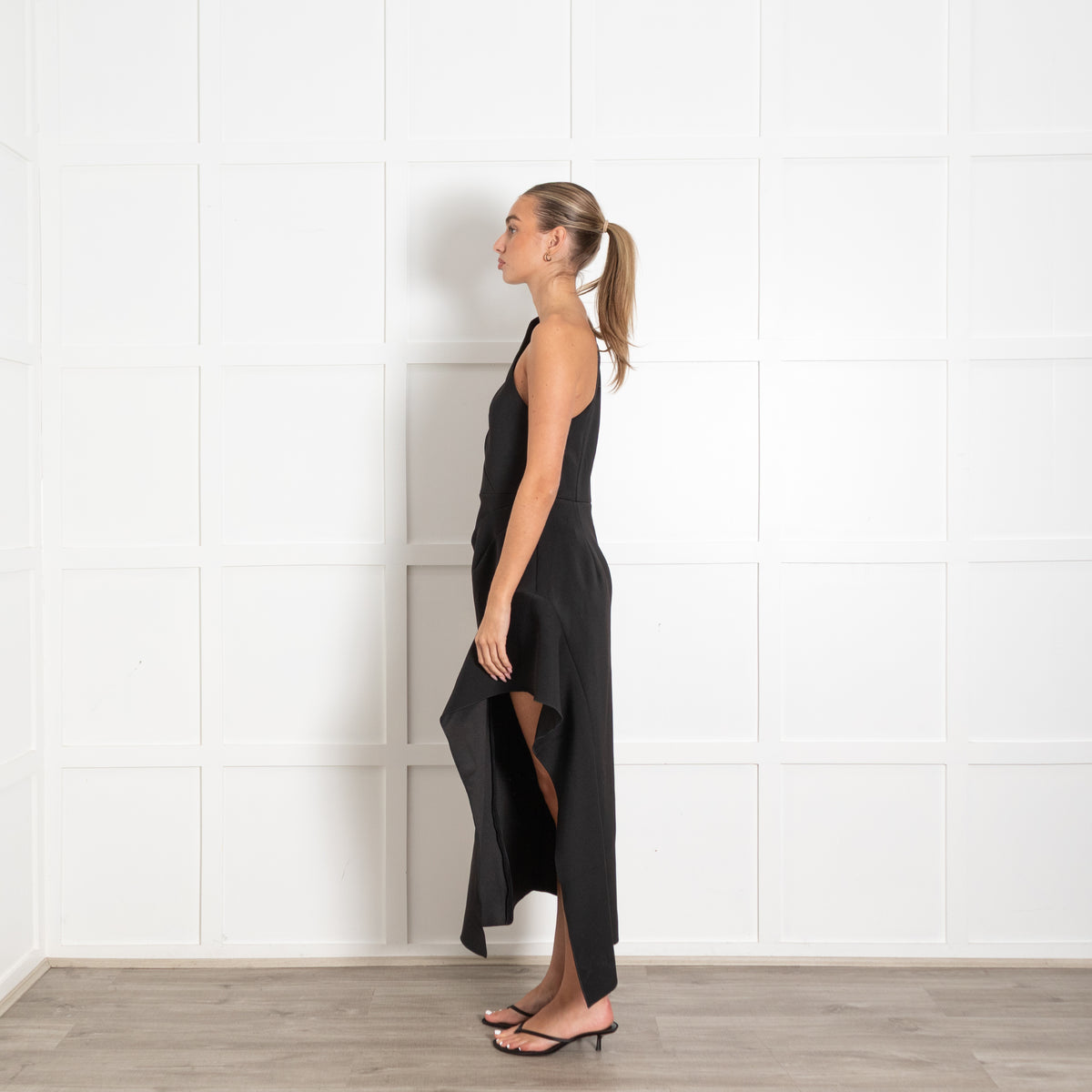Acler Black Eddington One Shoulder Midi Dress