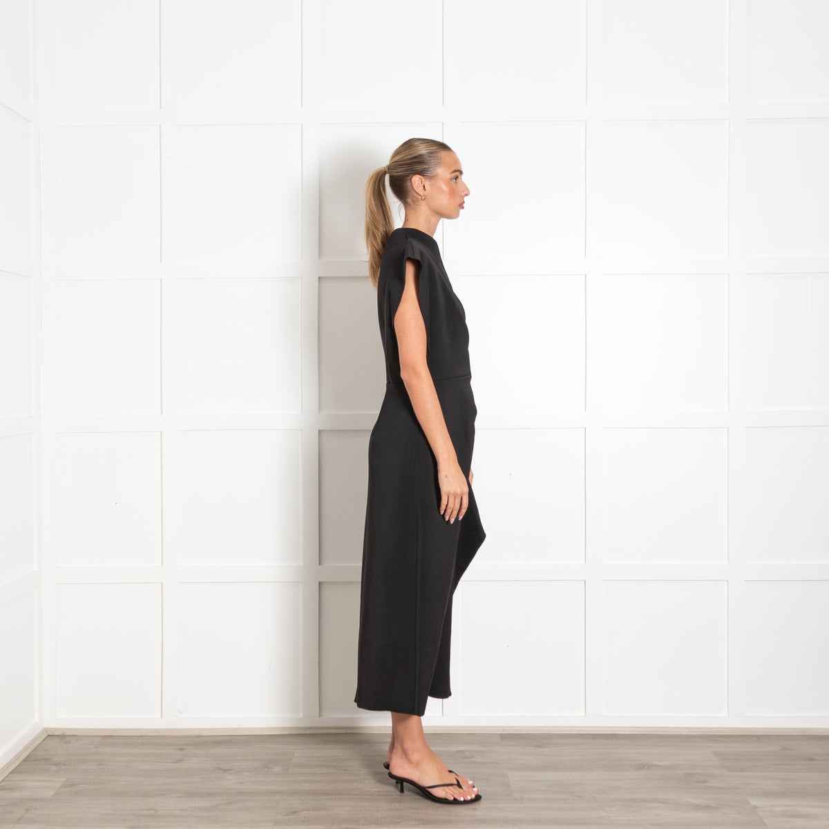 Acler Black Eddington One Shoulder Midi Dress